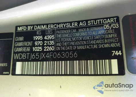 2004 Mercedes-Benz Clk 320 from USA, damaged, VIN WDBTJ65JX4F063056